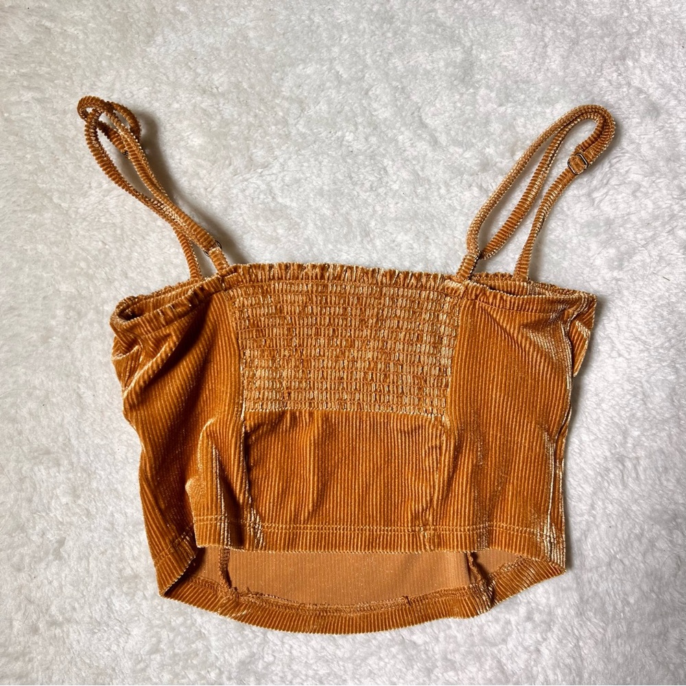 Urban Outfitters Eden Velvet Golden Brown Ruched Cami Crop Tank Top - Picture 5 of 10